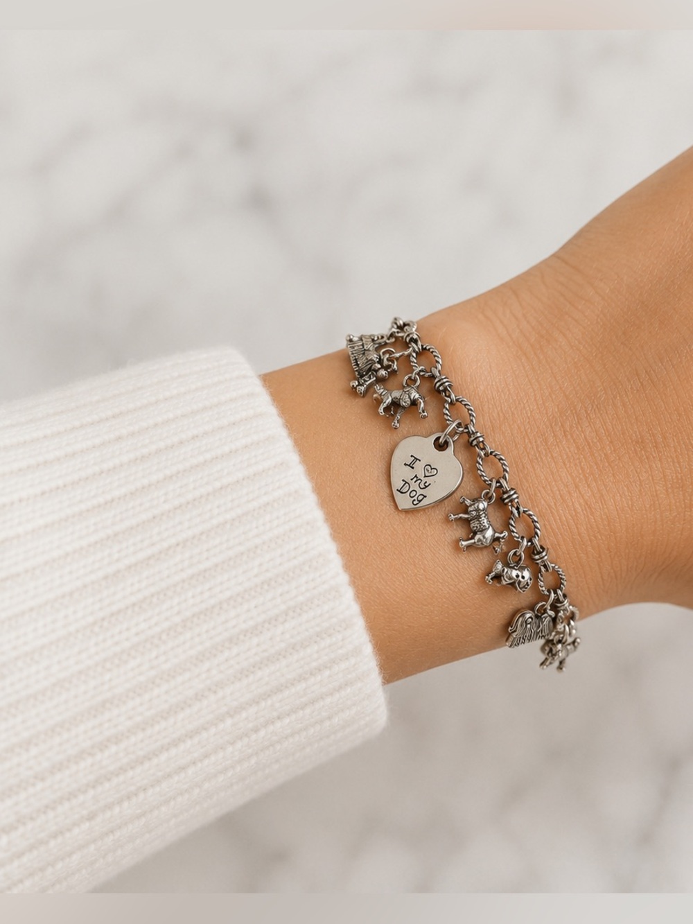Brighton Silver Dog Charm Bracelet - 'I ❤️ My Dog' Heart Tag
